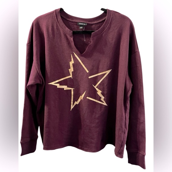 Torrid Merlot Women’s Gold Lightning Star Fleece Top - Size 1 - NWOT - Picture 1 of 5